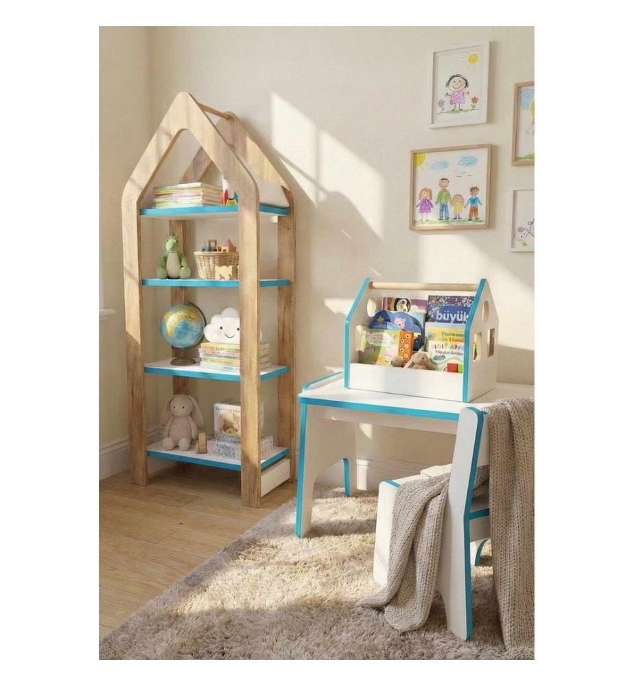 Kindertischset, 100 % melaminbeschichtete Spanplatte, Blau, Weiss