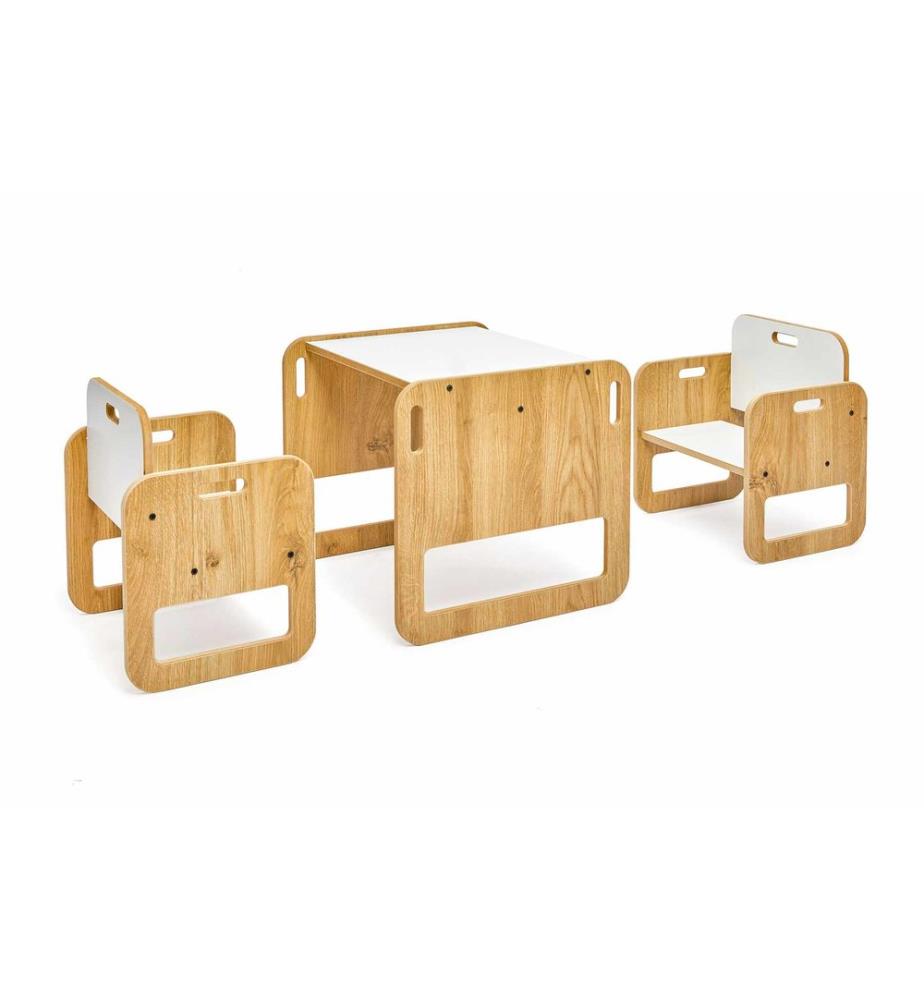 Kindertischset, 100 % MDF, Weiss, Natur