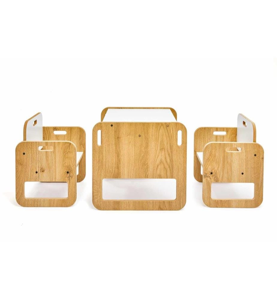 Kindertischset, 100 % MDF, Weiss, Natur