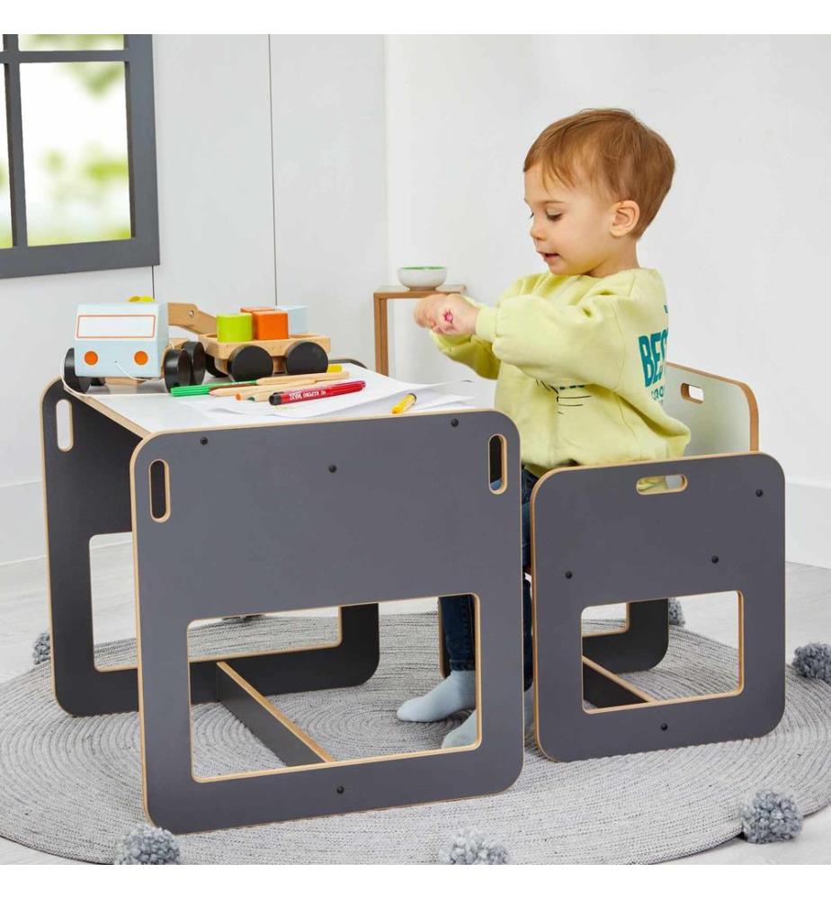 Kindertischset, 100 % MDF, Anthrazit, Weiss