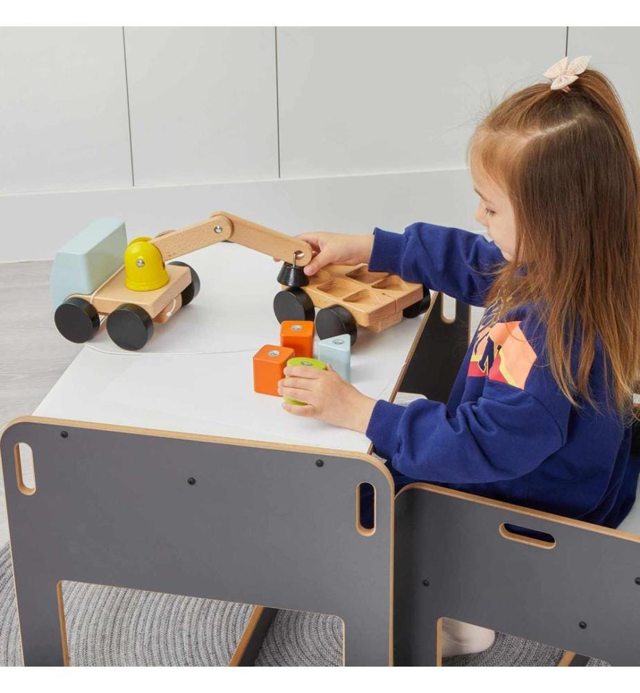 Kindertischset, 100 % MDF, Anthrazit, Weiss