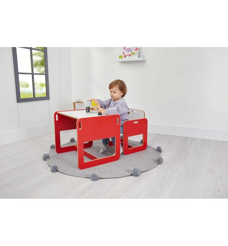 Kindertischset, 100 % MDF, Rot, Weiss