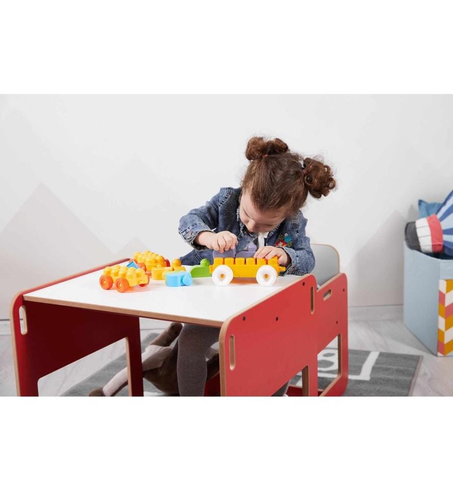 Kindertischset, 100 % MDF, Rot, Weiss