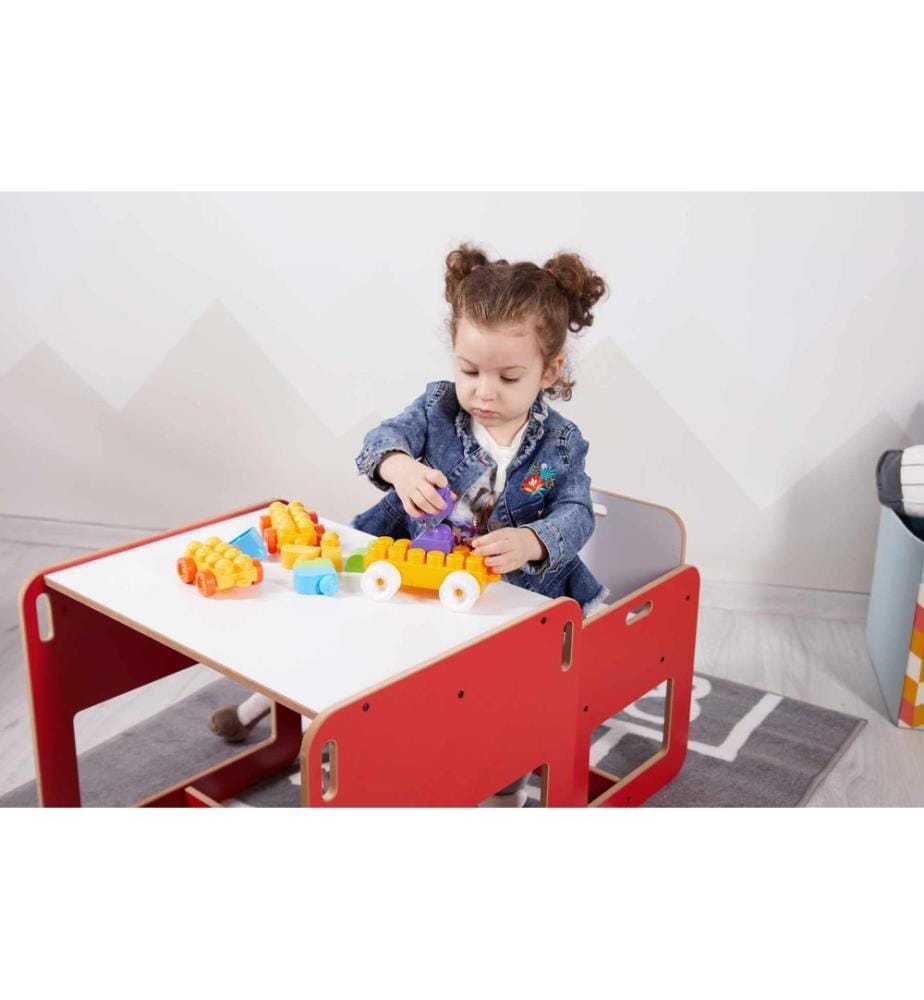 Kindertischset, 100 % MDF, Rot, Weiss