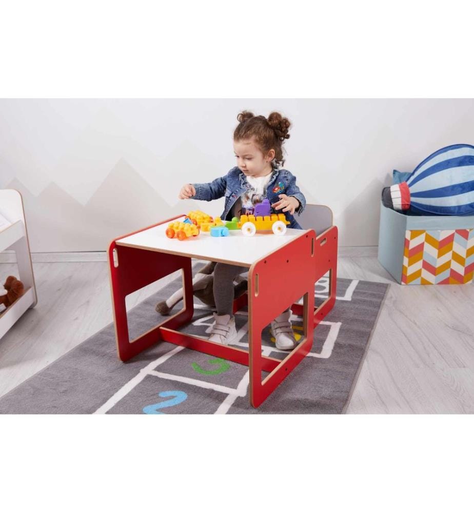 Kindertischset, 100 % MDF, Rot, Weiss