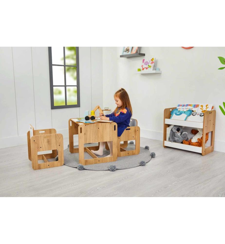 Kindertischset, 100 % MDF, Weiss, Natur