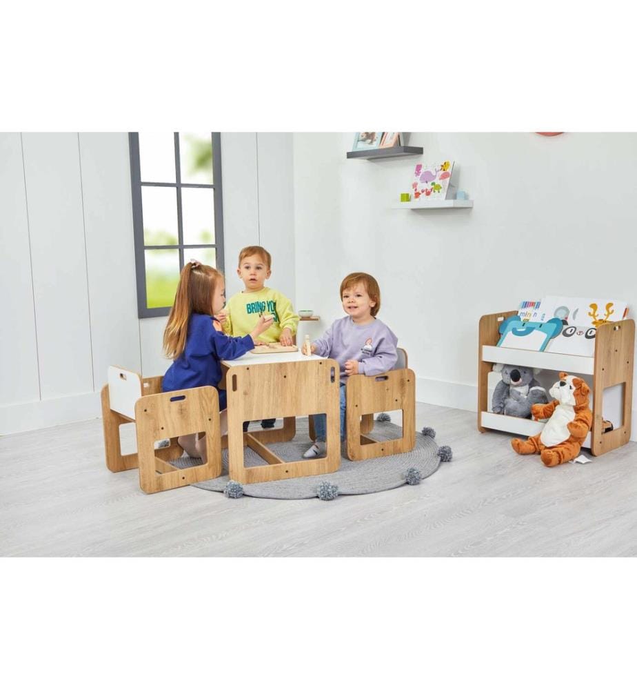 Kindertischset, 100 % MDF, Weiss, Natur