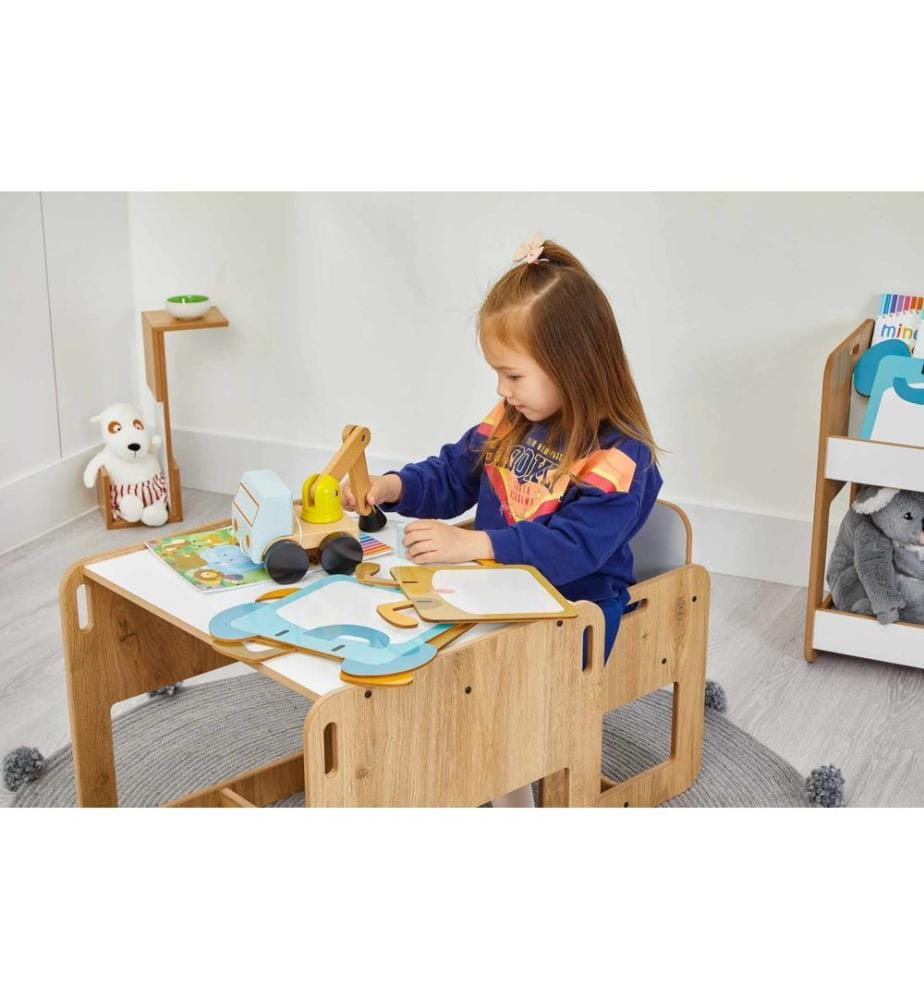 Kindertischset, 100 % MDF, Weiss, Natur