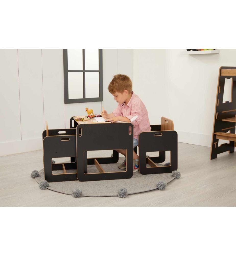 Kindertischset, 100 % MDF, Schwarz, Natur