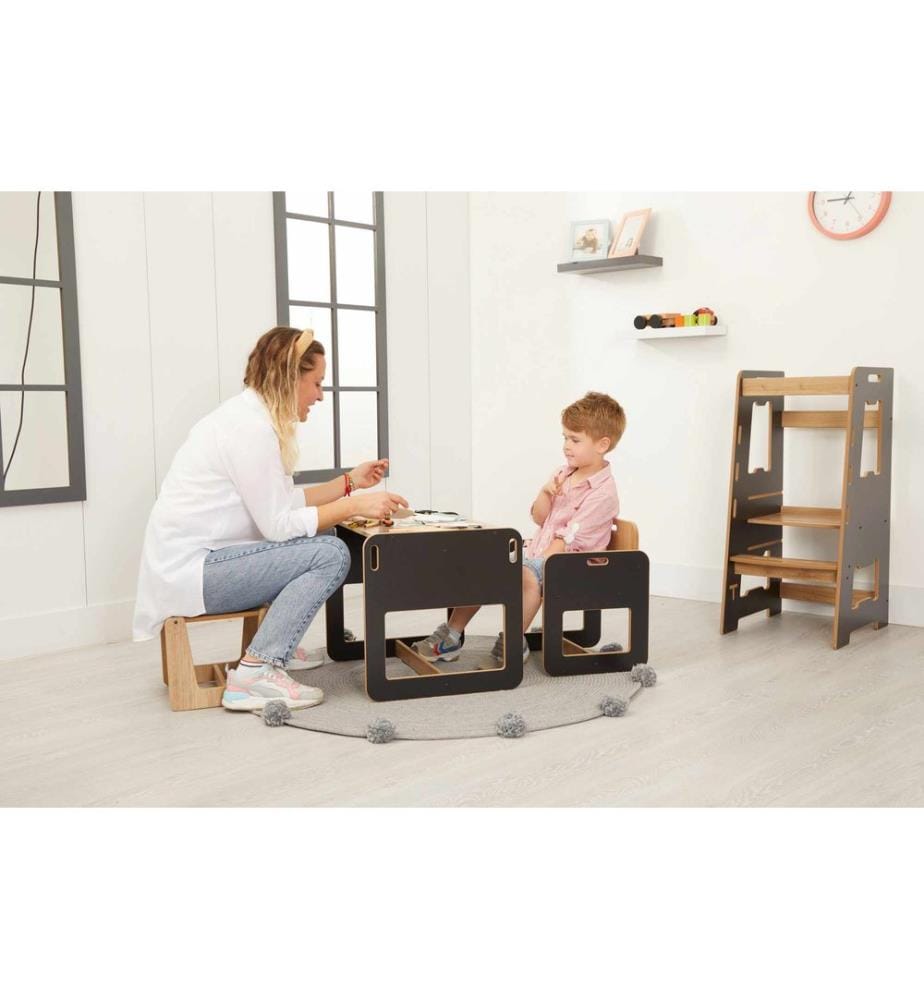 Kindertischset, 100 % MDF, Schwarz, Natur