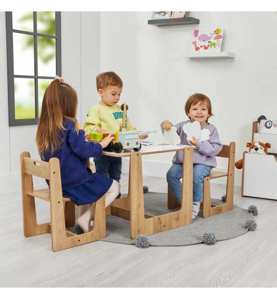 Ensemble table et chaises pour enfants, 100 % MDF, blanc, naturel