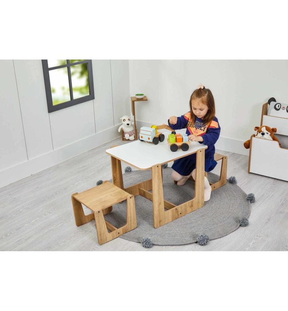 Ensemble table et chaises pour enfants, 100 % MDF, blanc, naturel
