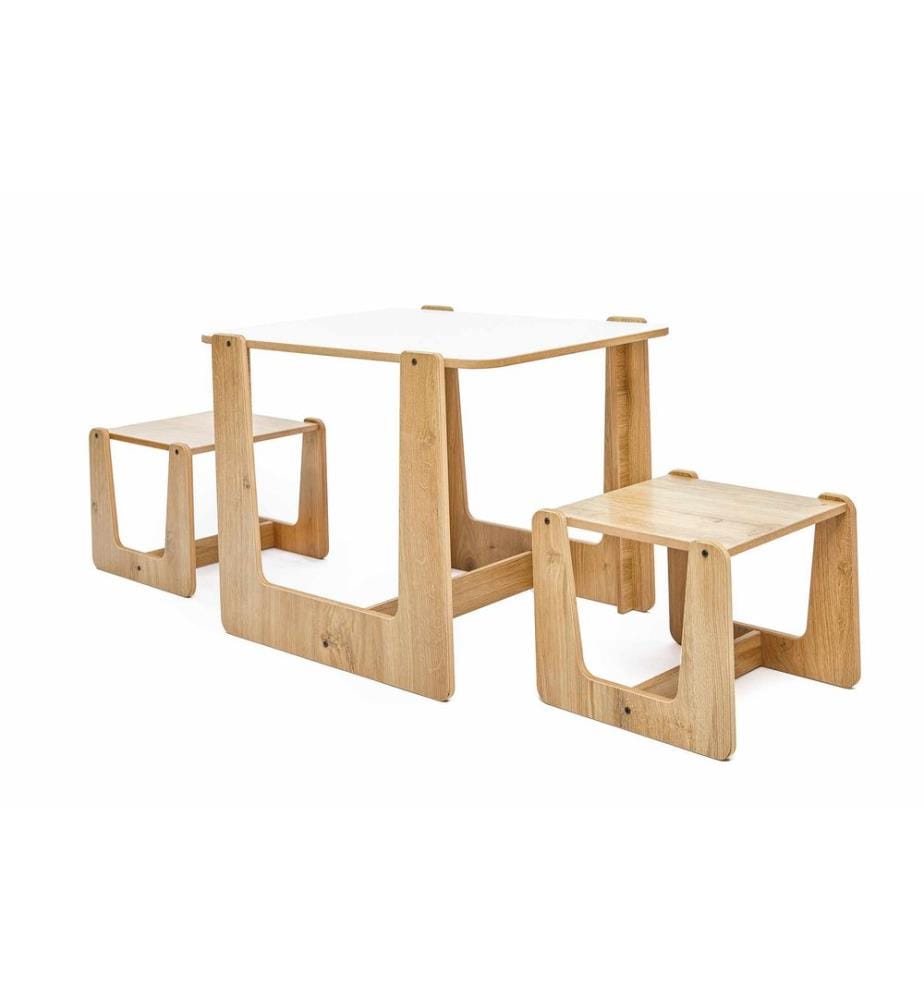 Ensemble table et chaises pour enfants, 100 % MDF, blanc, naturel