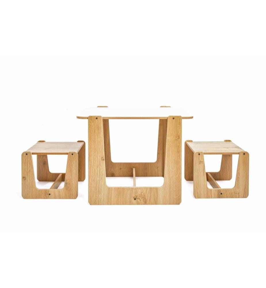 Ensemble table et chaises pour enfants, 100 % MDF, blanc, naturel