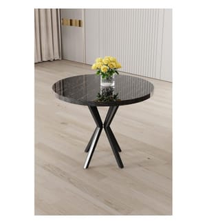 Esstisch, 100 % melaminbeschichtete Spanplatte, schwarzer Marmor, Schwarz