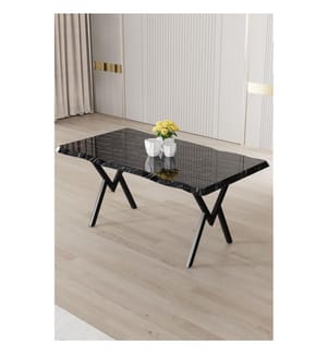 Esstisch, 100 % MDF, schwarzer Marmor, Schwarz