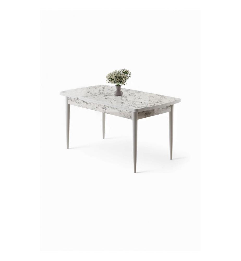 Table de salle à manger, 100 % MDF, marbre blanc, marron