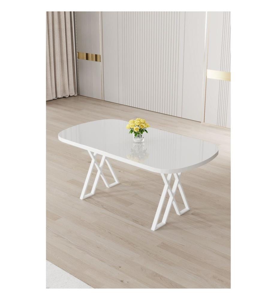 Table de salle à manger, 100 % MDF, blanche