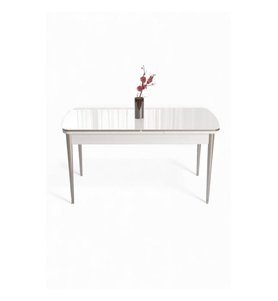 Table de salle à manger, 100 % MDF, blanche, chromée