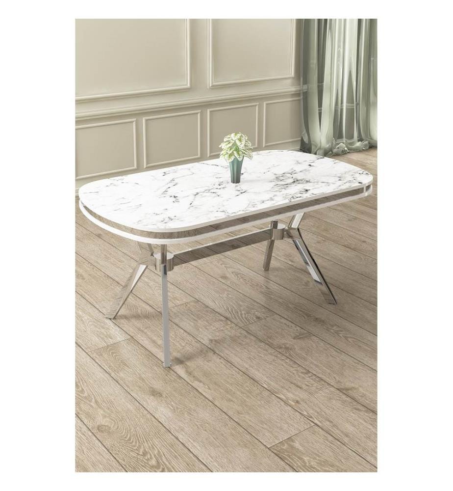 Esstisch, 100 % MDF, weisser Marmor, Chrom