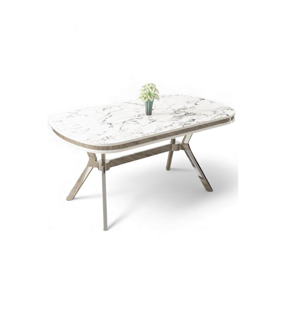 Esstisch, 100 % MDF, weisser Marmor, Chrom