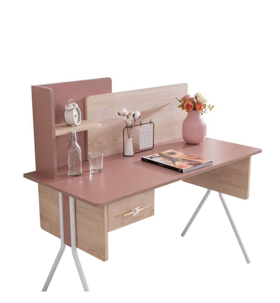Bureau d'étude, panneau de particules 100 % mélaminé, marron et rose