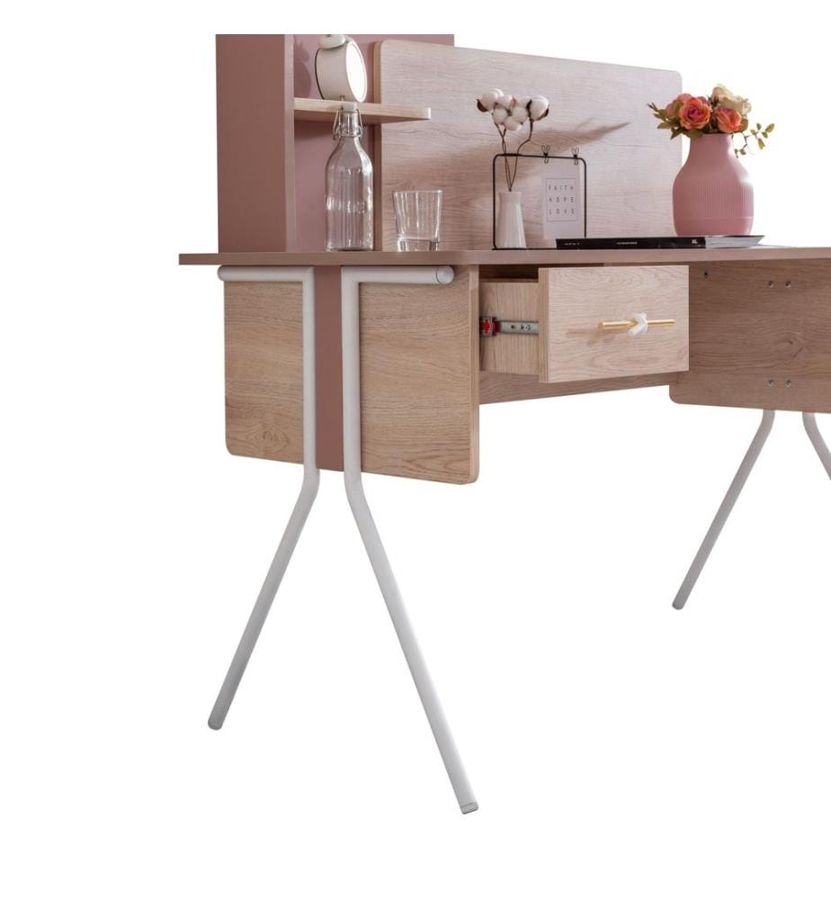 Bureau d'étude, panneau de particules 100 % mélaminé, marron et rose