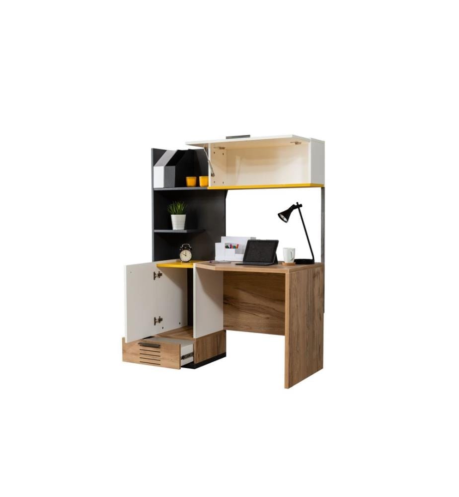Schreibtisch, 100 % melaminbeschichtete Spanplatte, Weiss, Anthrazit, Gelb, Braun