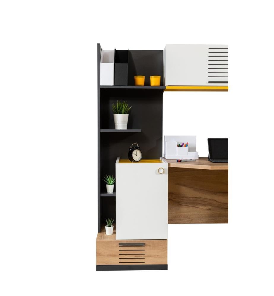 Schreibtisch, 100 % melaminbeschichtete Spanplatte, Weiss, Anthrazit, Gelb, Braun