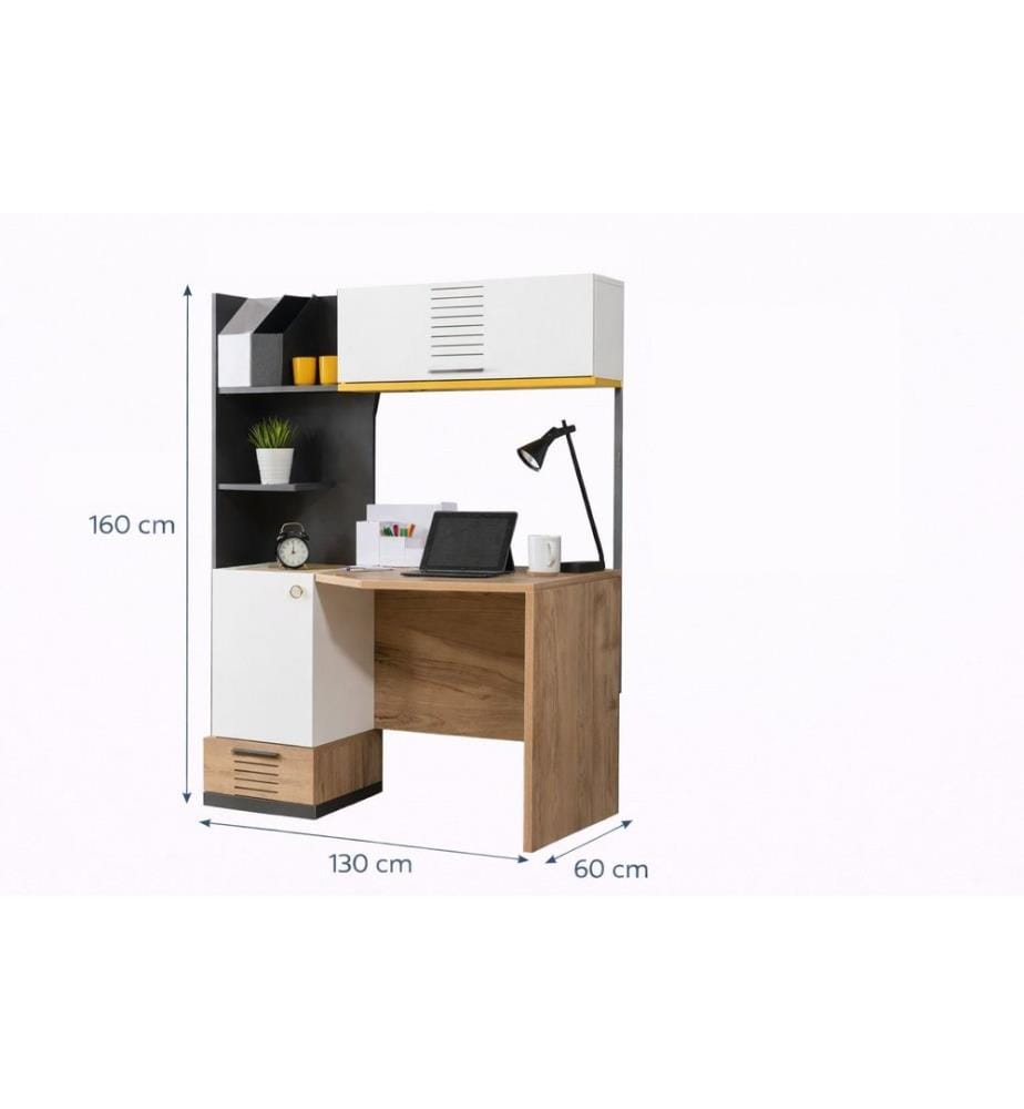 Schreibtisch, 100 % melaminbeschichtete Spanplatte, Weiss, Anthrazit, Gelb, Braun