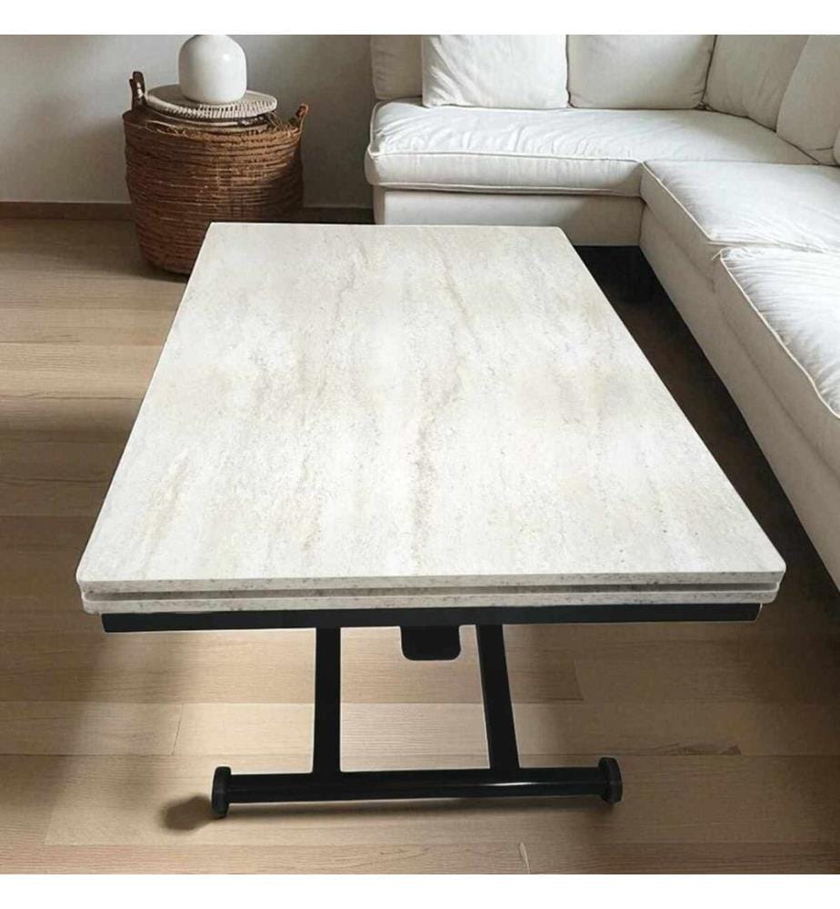 Ausziehbarer Esstisch, 100 % MDF, Travertin, Schwarz