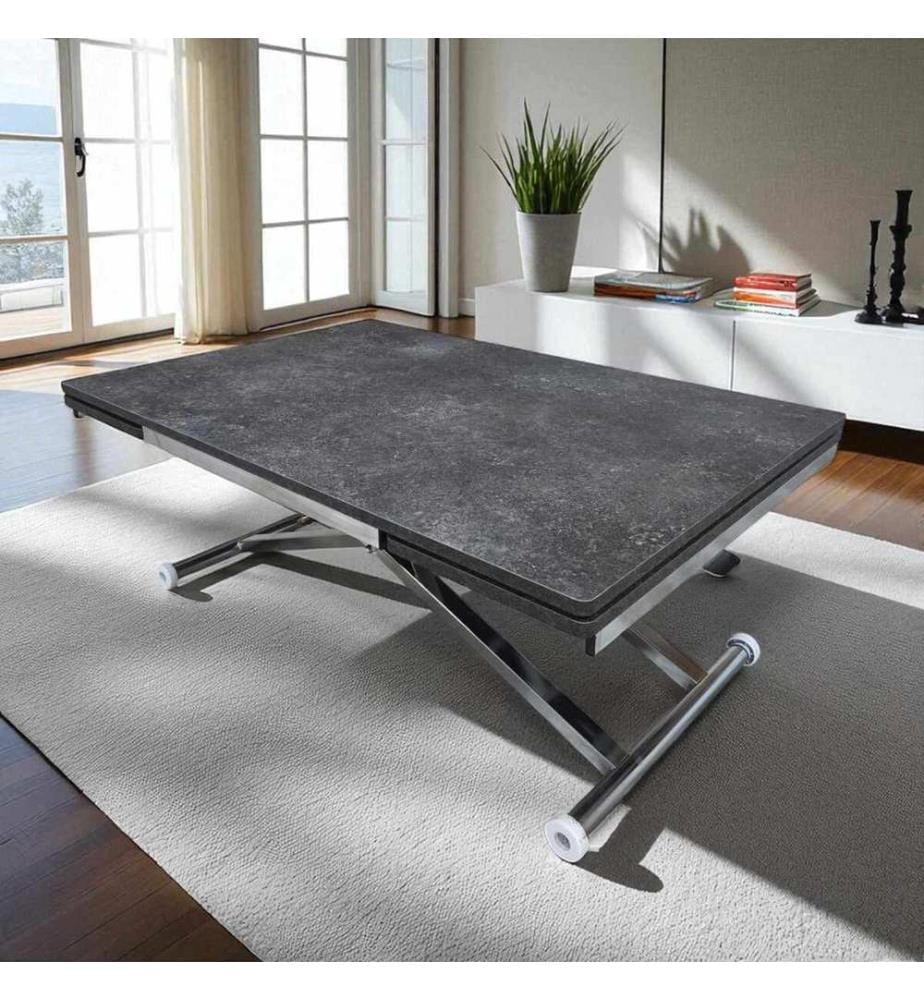 Table de salle à manger extensible, 100 % MDF, anthracite, chromée