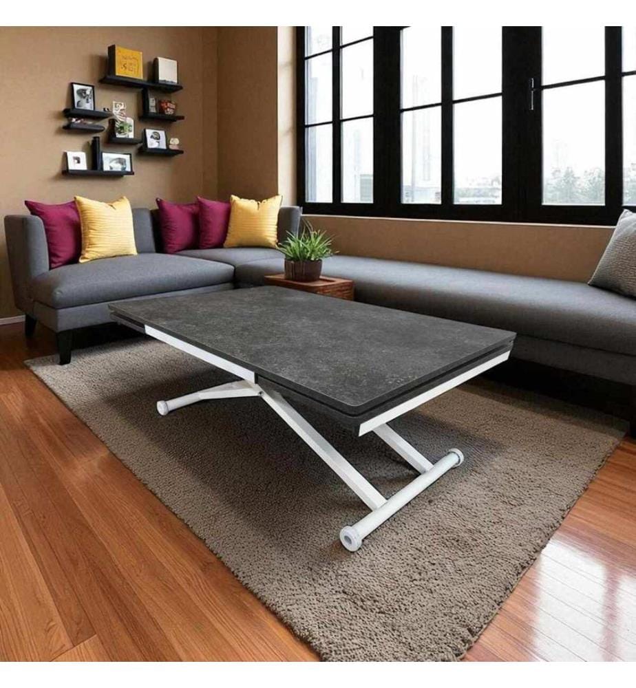 Table de salle à manger extensible, 100 % MDF, anthracite, blanc