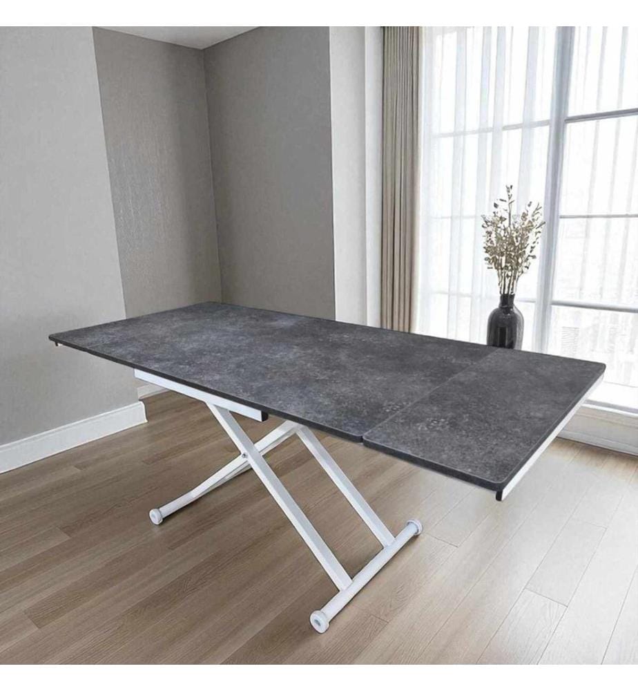 Table de salle à manger extensible, 100 % MDF, anthracite, blanc