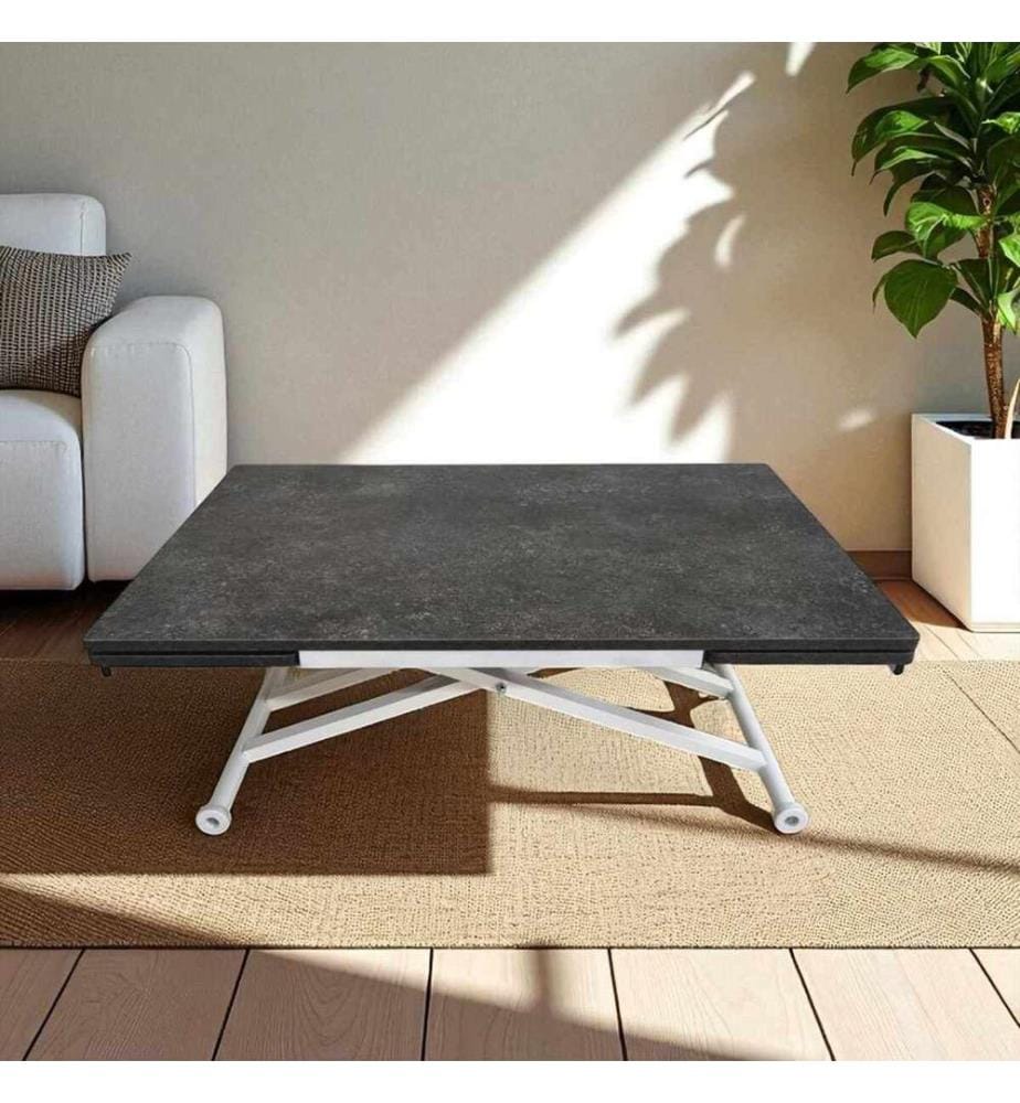 Table de salle à manger extensible, 100 % MDF, anthracite, blanc