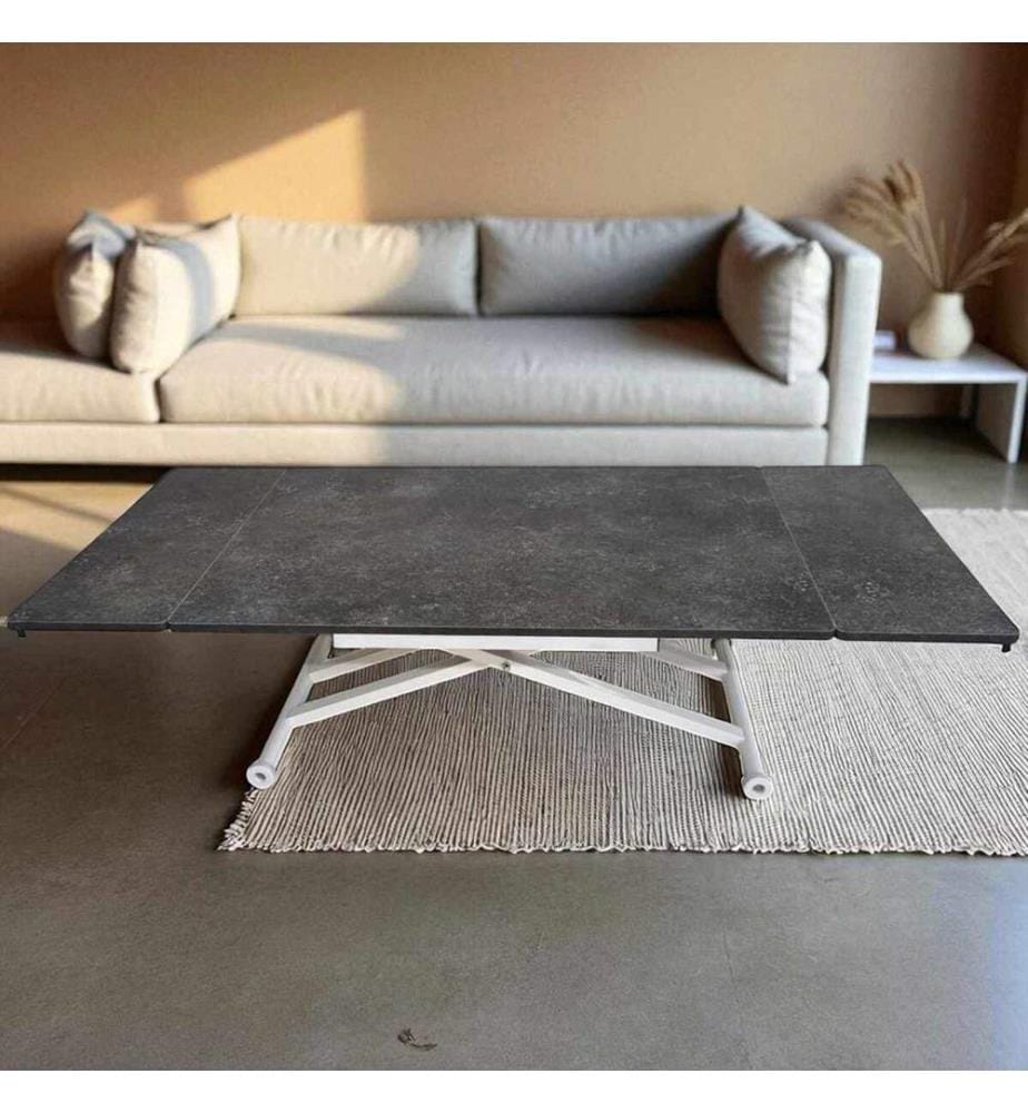 Table de salle à manger extensible, 100 % MDF, anthracite, blanc
