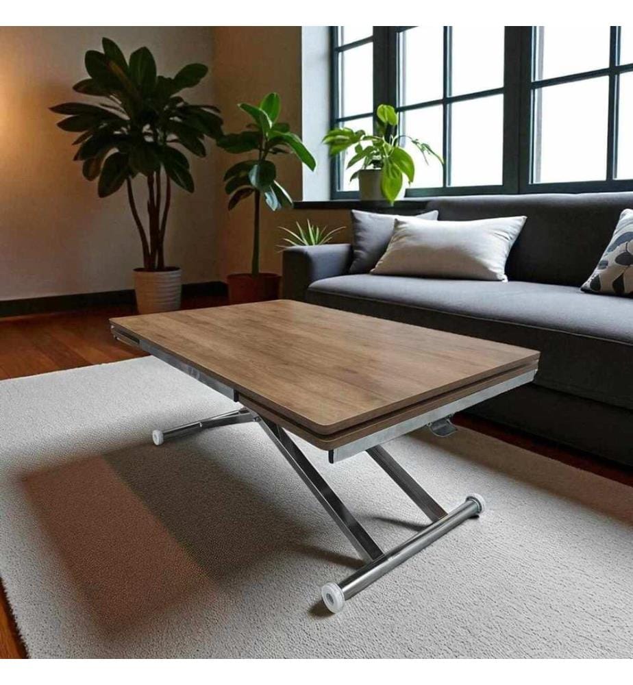 Table de salle à manger extensible, 100 % MDF, noyer, chromée