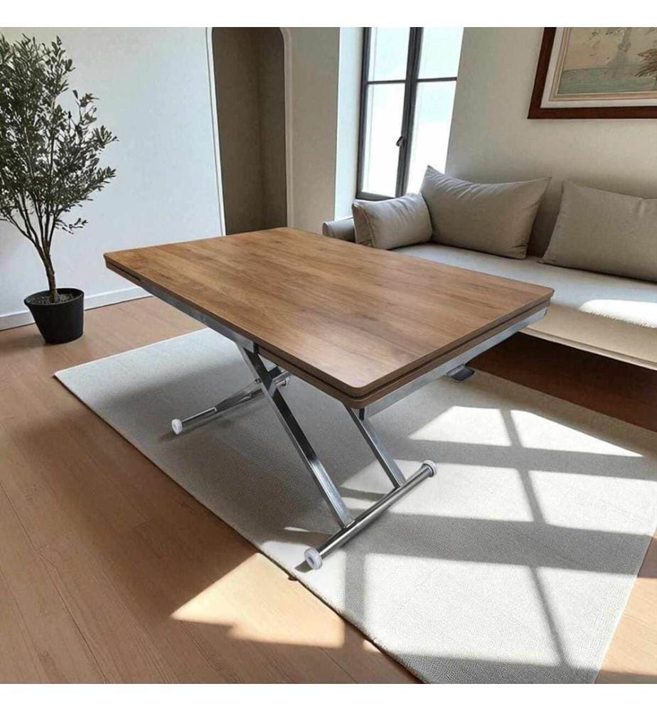 Table de salle à manger extensible, 100 % MDF, noyer, chromée