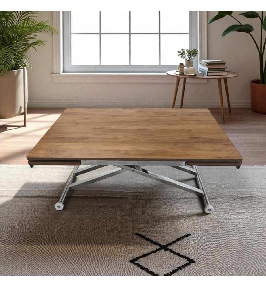 Table de salle à manger extensible, 100 % MDF, noyer, chromée