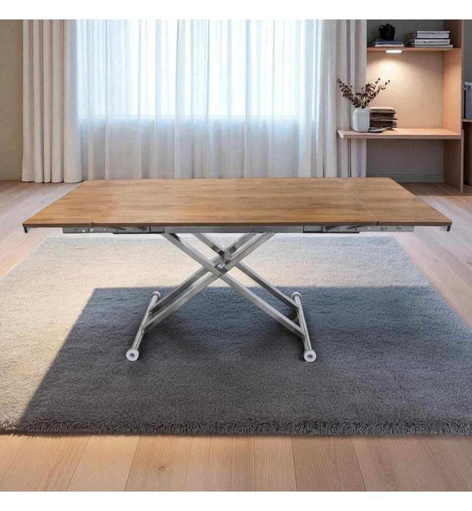 Table de salle à manger extensible, 100 % MDF, noyer, chromée