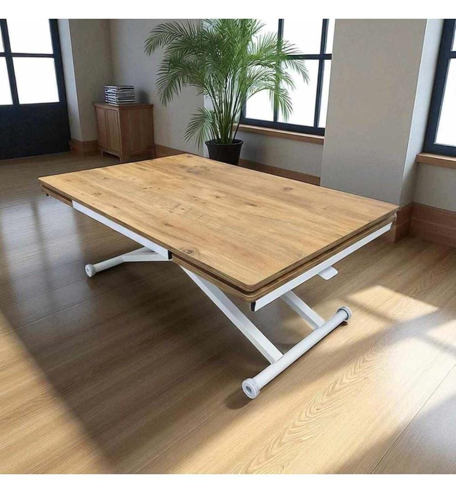 Ausziehbarer Esstisch, 100 % MDF, Kiefer, Weiss