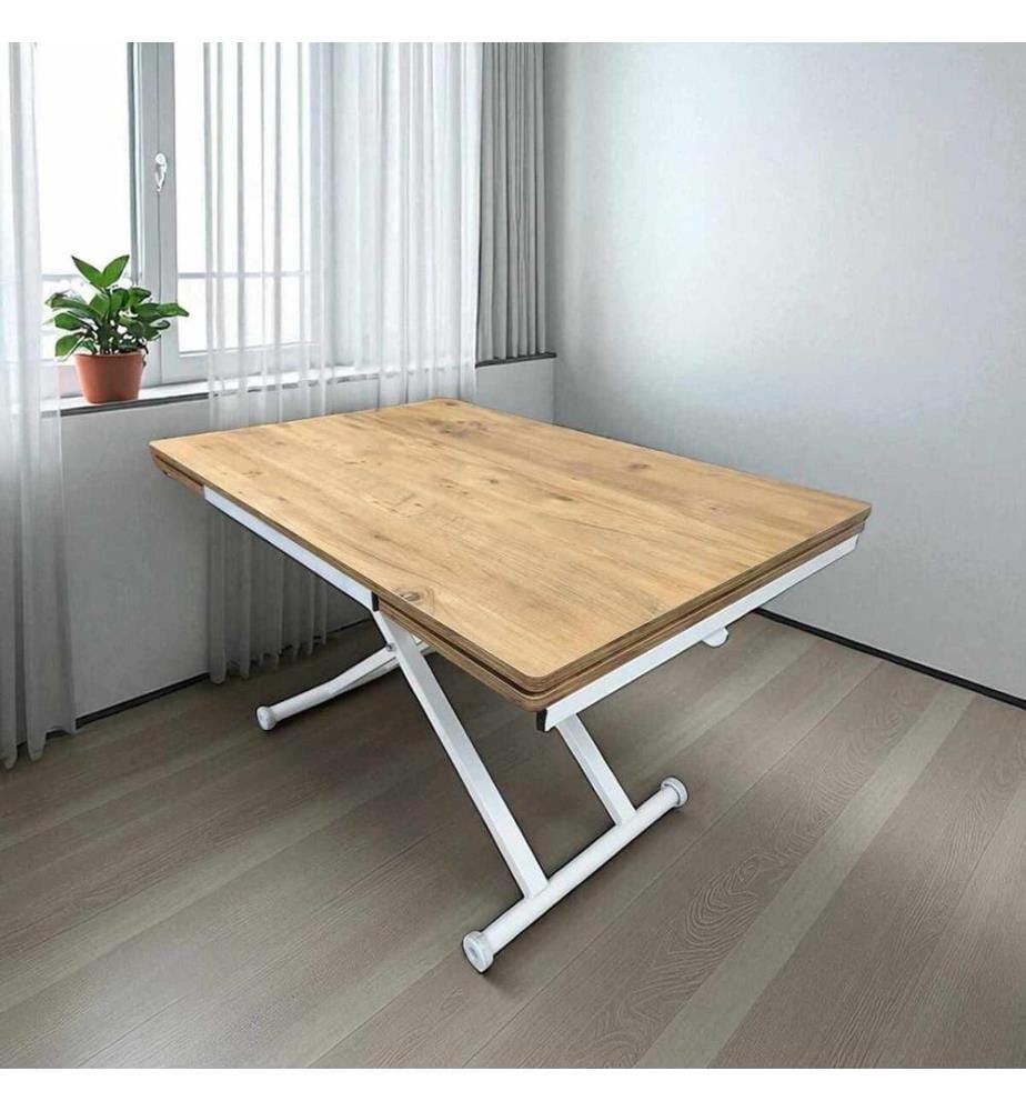 Ausziehbarer Esstisch, 100 % MDF, Kiefer, Weiss