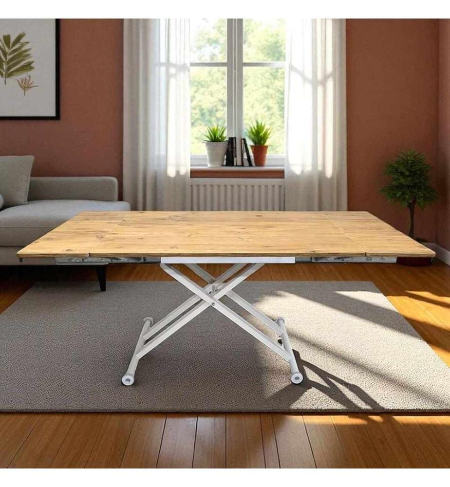Ausziehbarer Esstisch, 100 % MDF, Kiefer, Weiss
