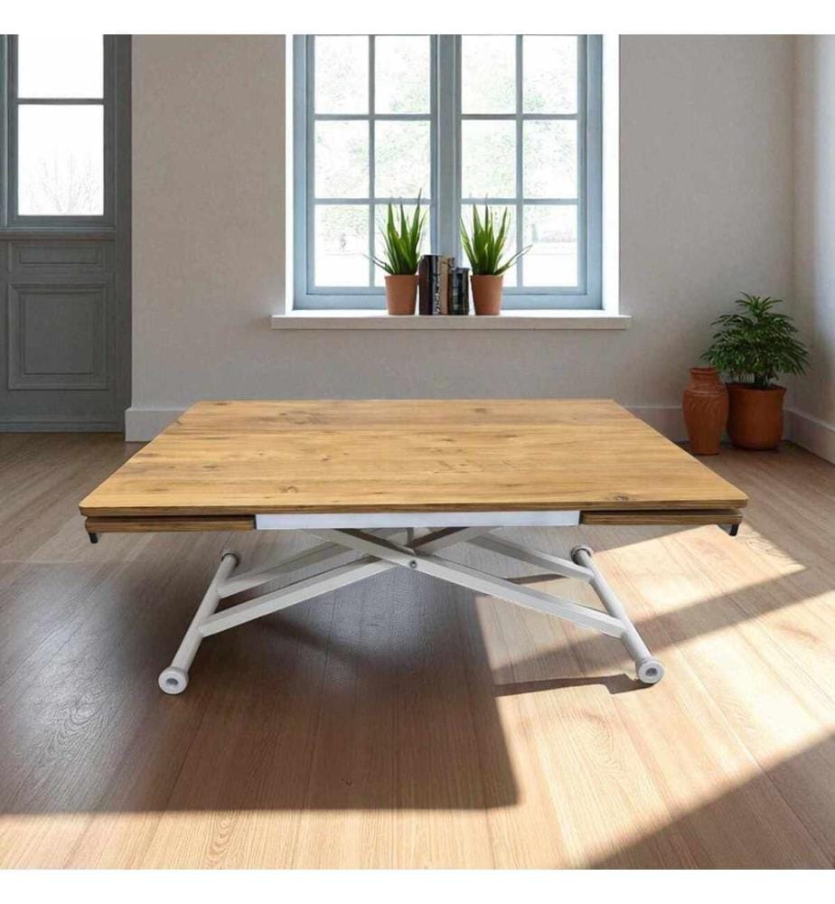 Ausziehbarer Esstisch, 100 % MDF, Kiefer, Weiss