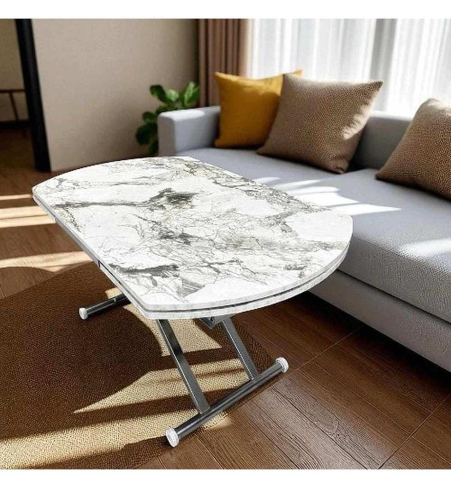 Table de salle à manger extensible, 100 % MDF, marbre blanc, chrome