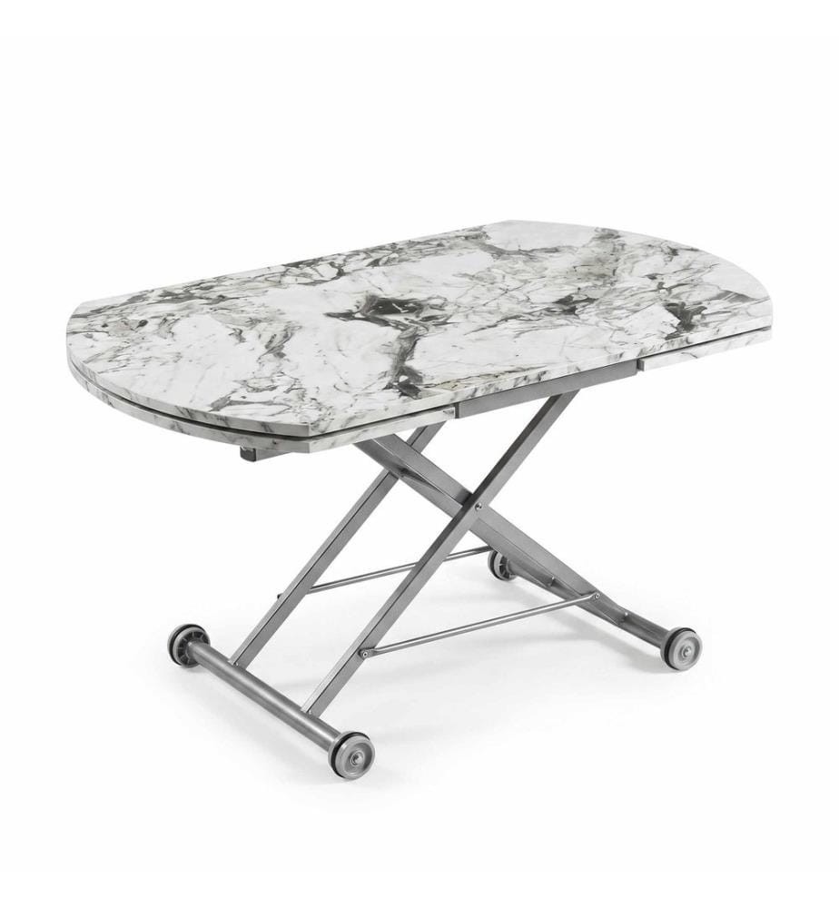 Table de salle à manger extensible, 100 % MDF, marbre blanc, chrome
