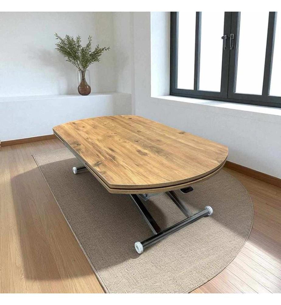 Table de salle à manger extensible, 100 % MDF, pin, chromée
