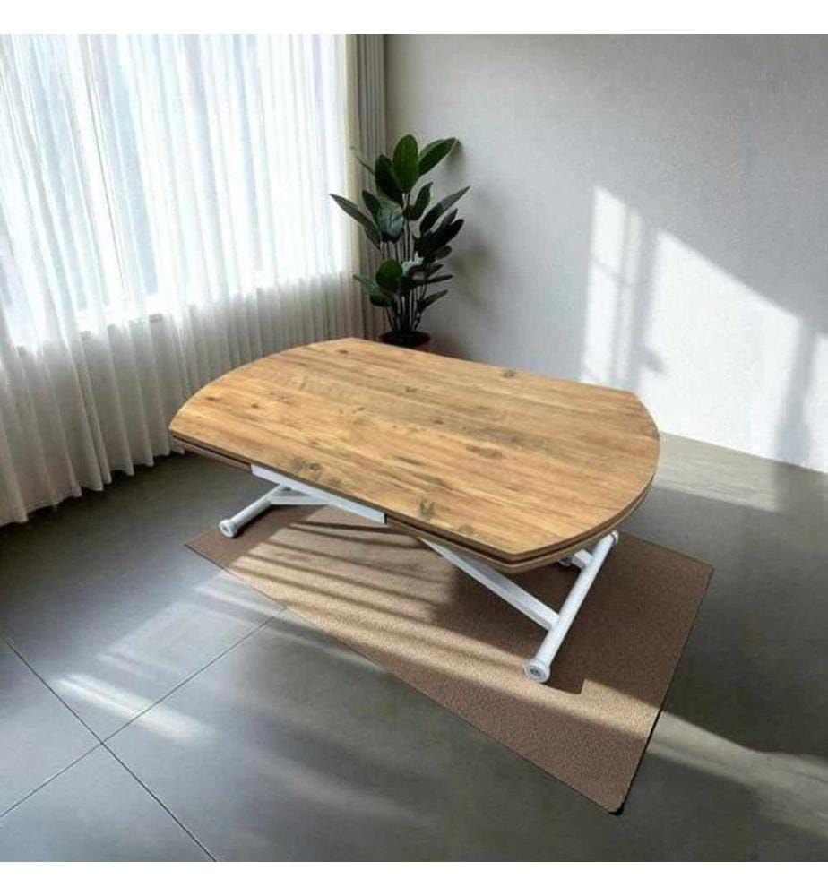 Ausziehbarer Esstisch, 100 % MDF, Kiefer, Weiss