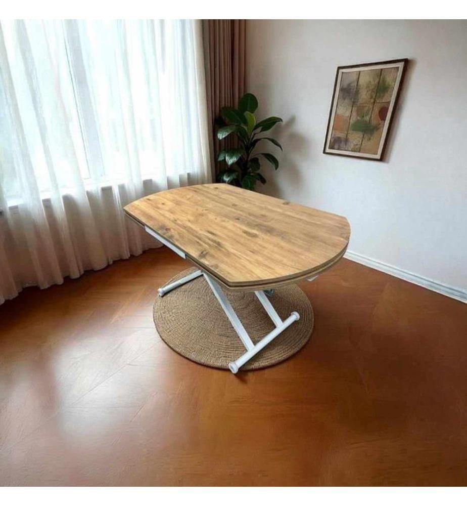 Ausziehbarer Esstisch, 100 % MDF, Kiefer, Weiss