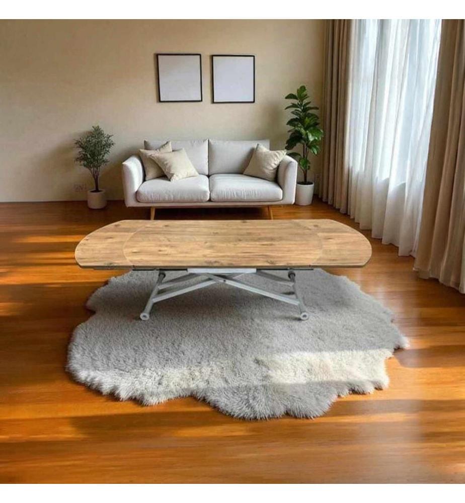Ausziehbarer Esstisch, 100 % MDF, Kiefer, Weiss